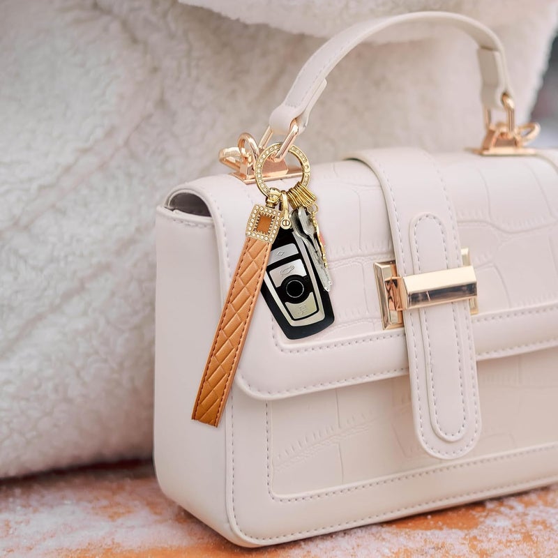 OHKYOOT Store Leather Wristlet Keychain,Wrist Keychain Car Key Chain with 5 Key Ring and Anti-Lost D Ring - Image 4